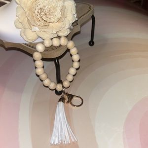 Brand New, Boutique - White Wooden Keychain with White Tassel.